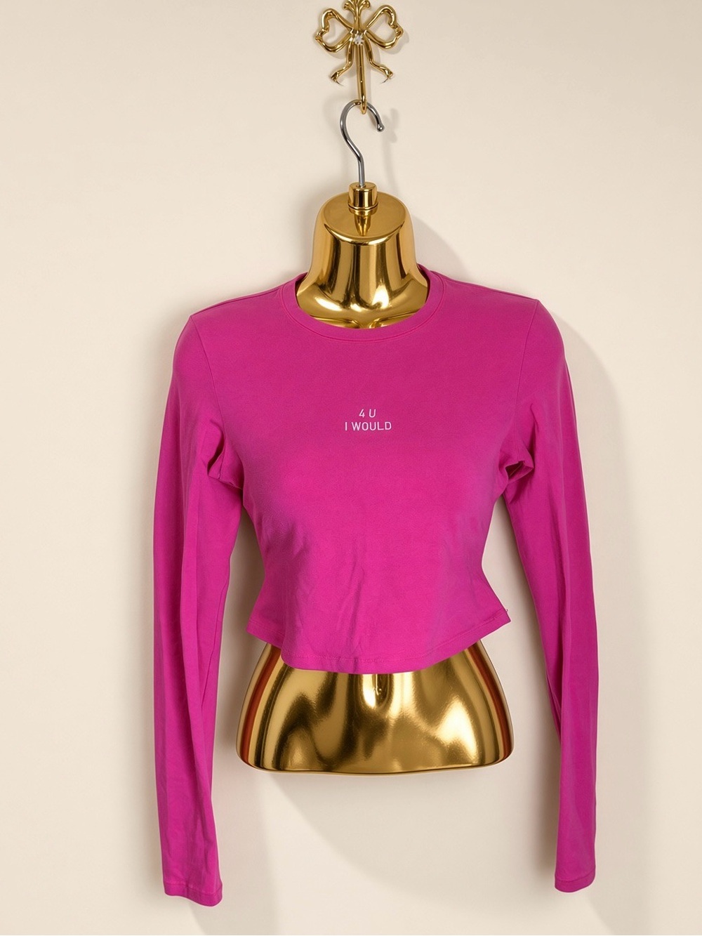 💗 SKIMS Cotton Jersey Long Sleeve T-Shirt | Hot Pink "4 U I WOULD" | Sz S